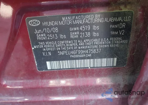 2009 Hyundai Sonata Limited V6 from USA, damaged, VIN 5NPEU46F99H475837